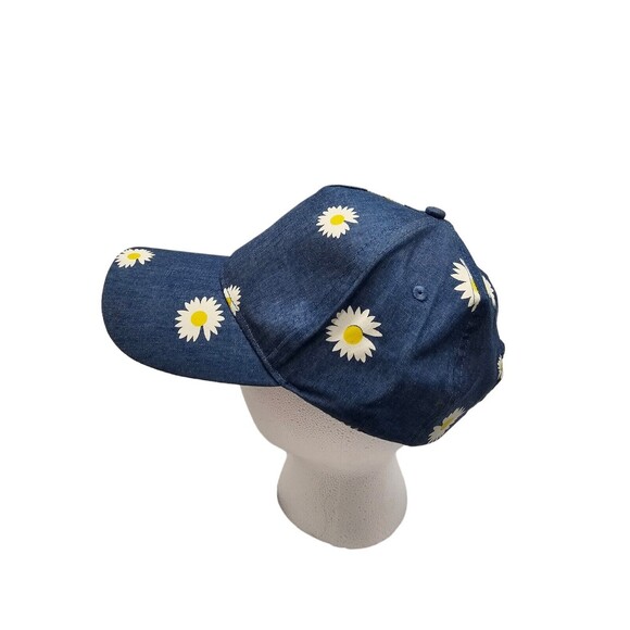 Denim Like Daisy Flower Baseball Cap Hat Blue  Yellow White Adjustable - Picture 4 of 8